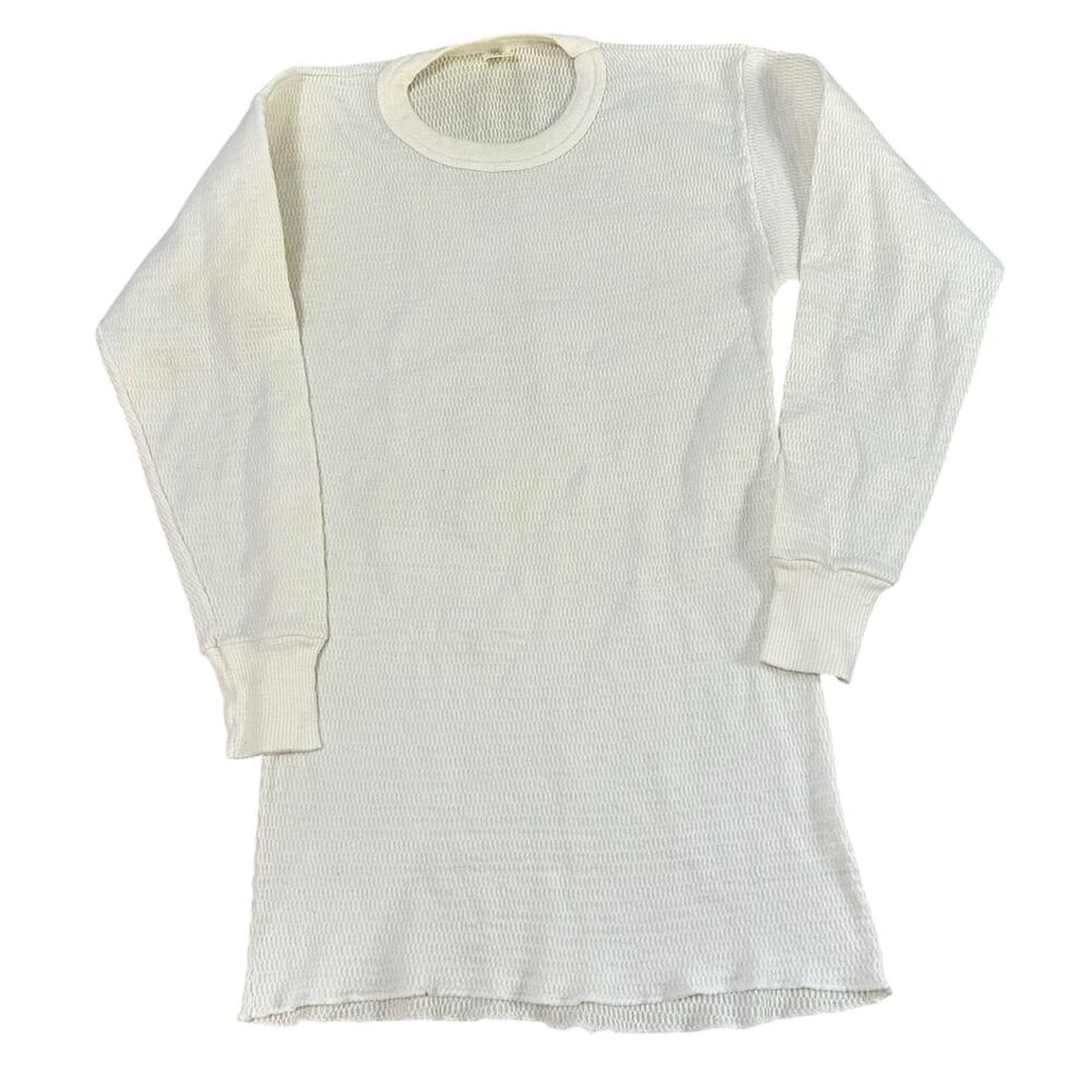 Vintage Hanes Thermal Shirt Mens Large Long White Waffle Base Layer 70s 80s